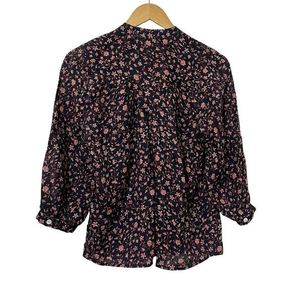 FRAME Anita Ditsy Floral Button Blouse Size XS Navy Dark Cottagecore Feminine - Picture 2 of 8